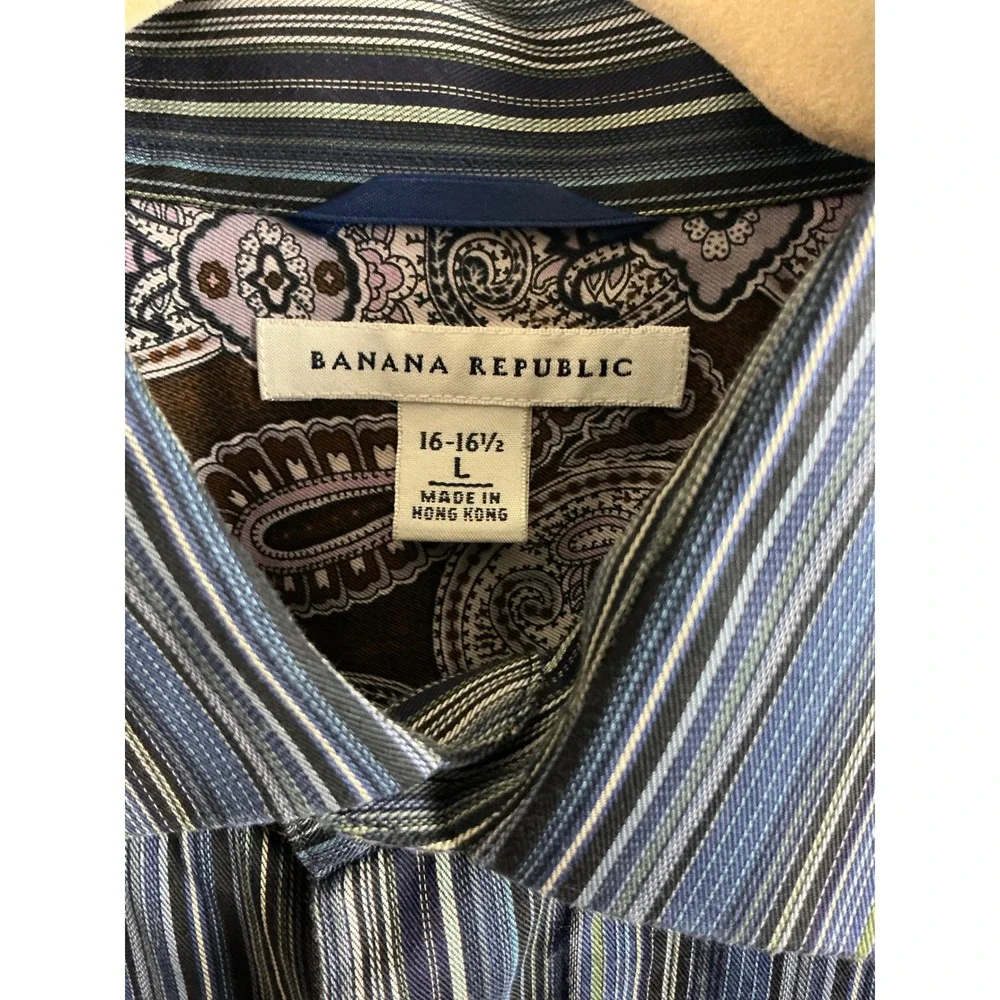 Banana Republic Button Up‎ Men's Large Striped Shirt Long Sleeve Dress
